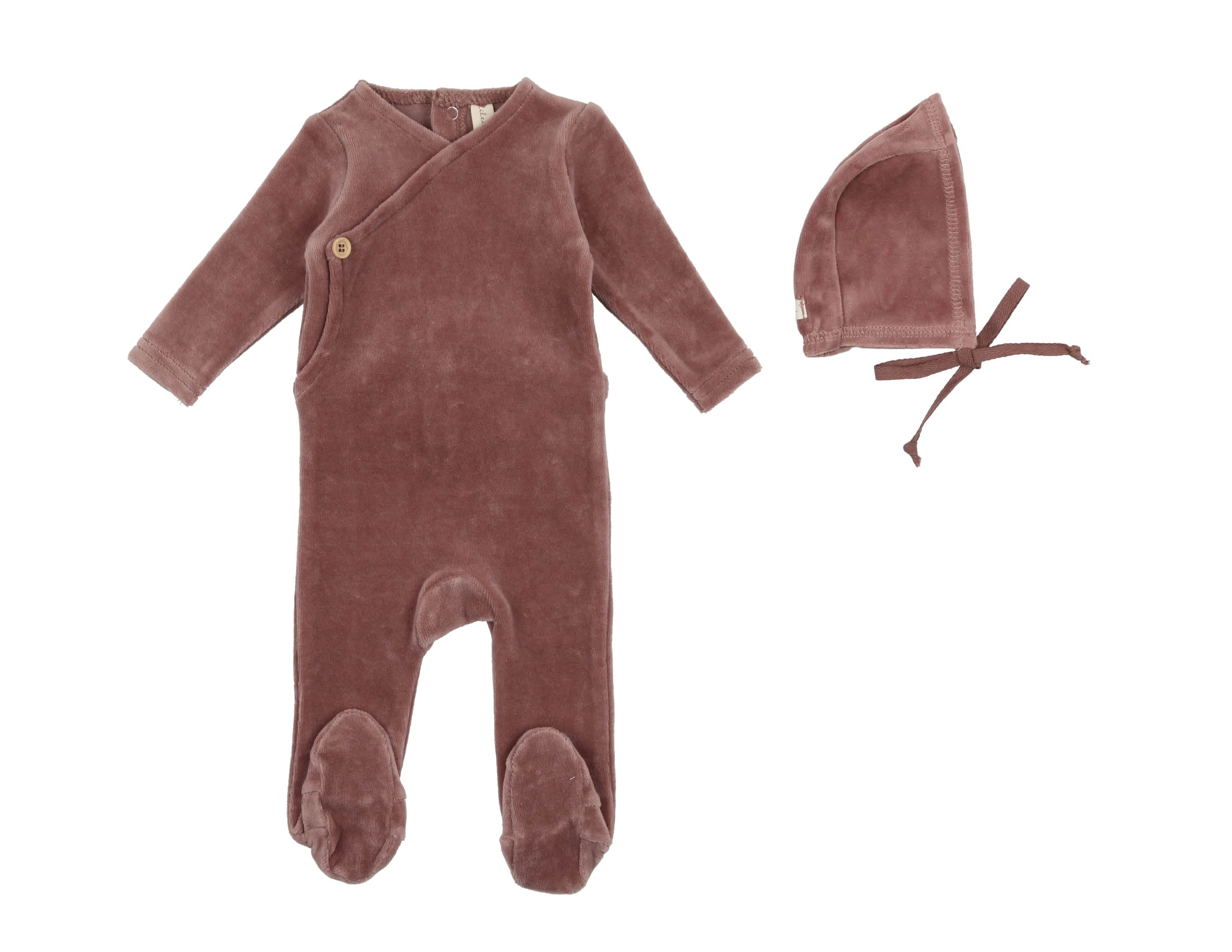 Velour Button Wrap Footie & Hat