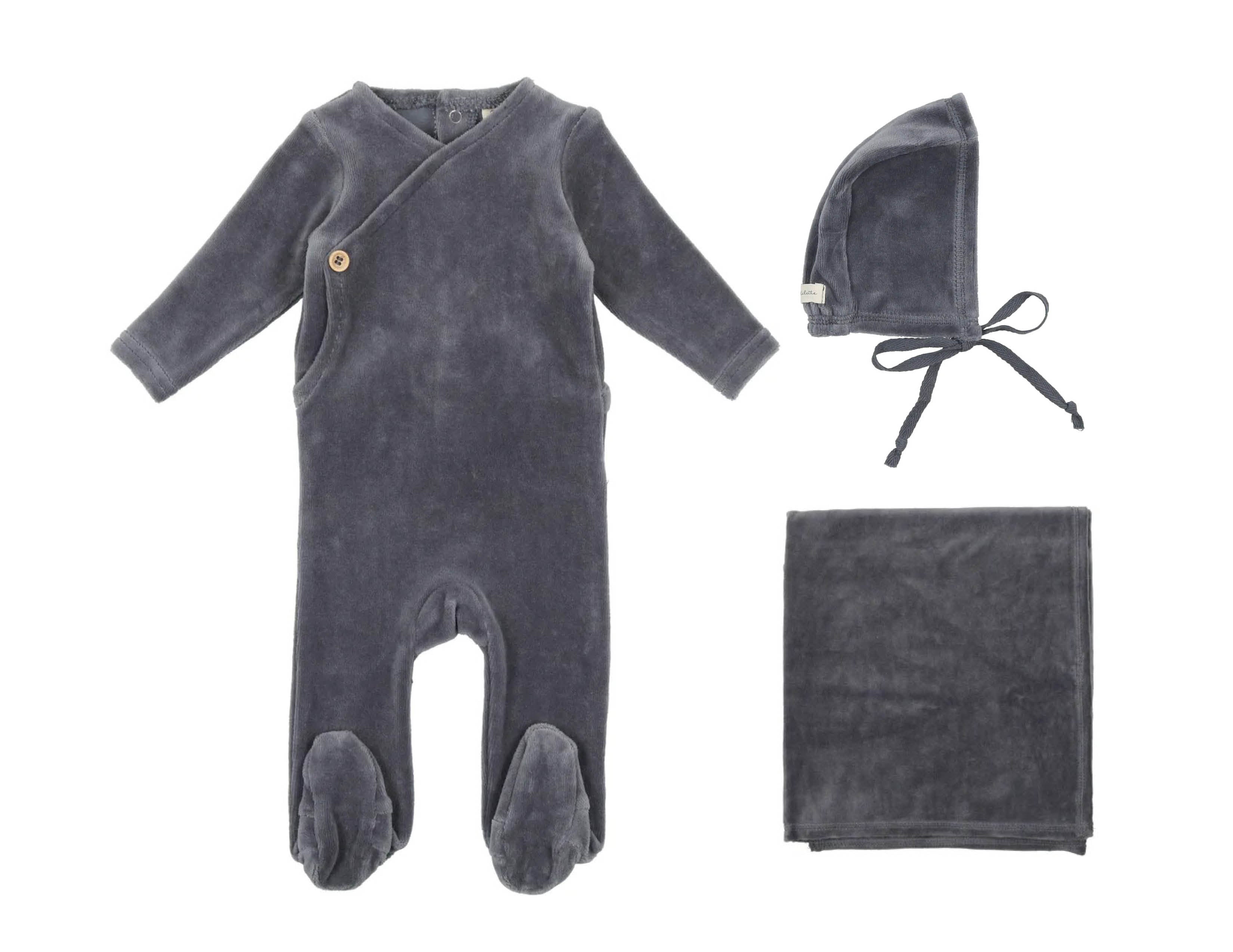 Velour Button Wrap Layette Set