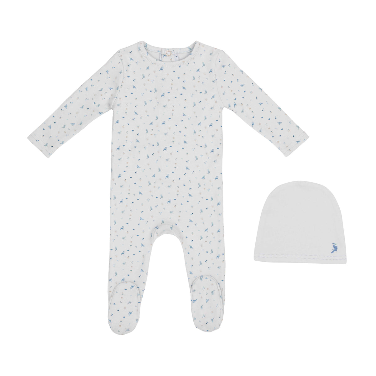 Butterfly/Birds Over Print Footie & Hat