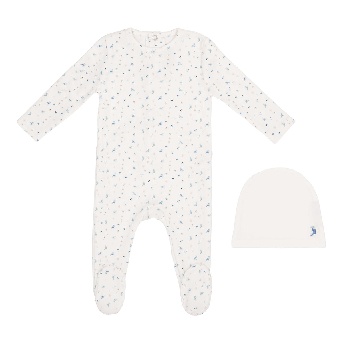 Butterfly/Birds Over Print Footie & Hat