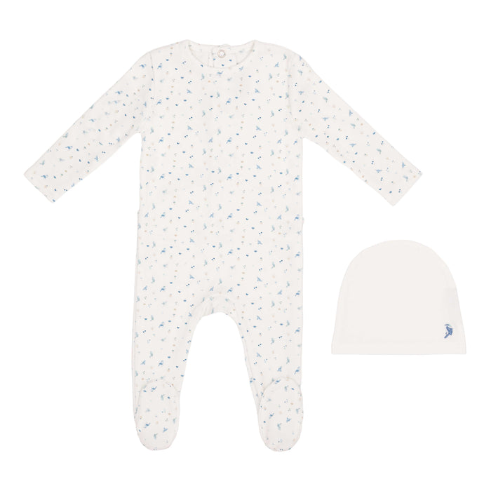 Butterfly/Birds Over Print Footie & Hat