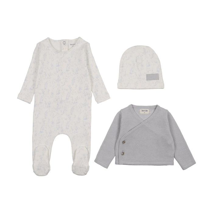Birdcage Footie +Knit Cardigan + Beanie