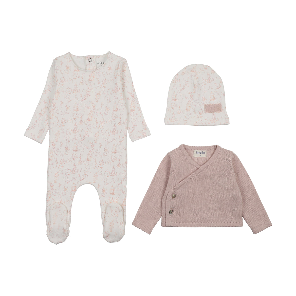 Birdcage Footie +Knit Cardigan + Beanie
