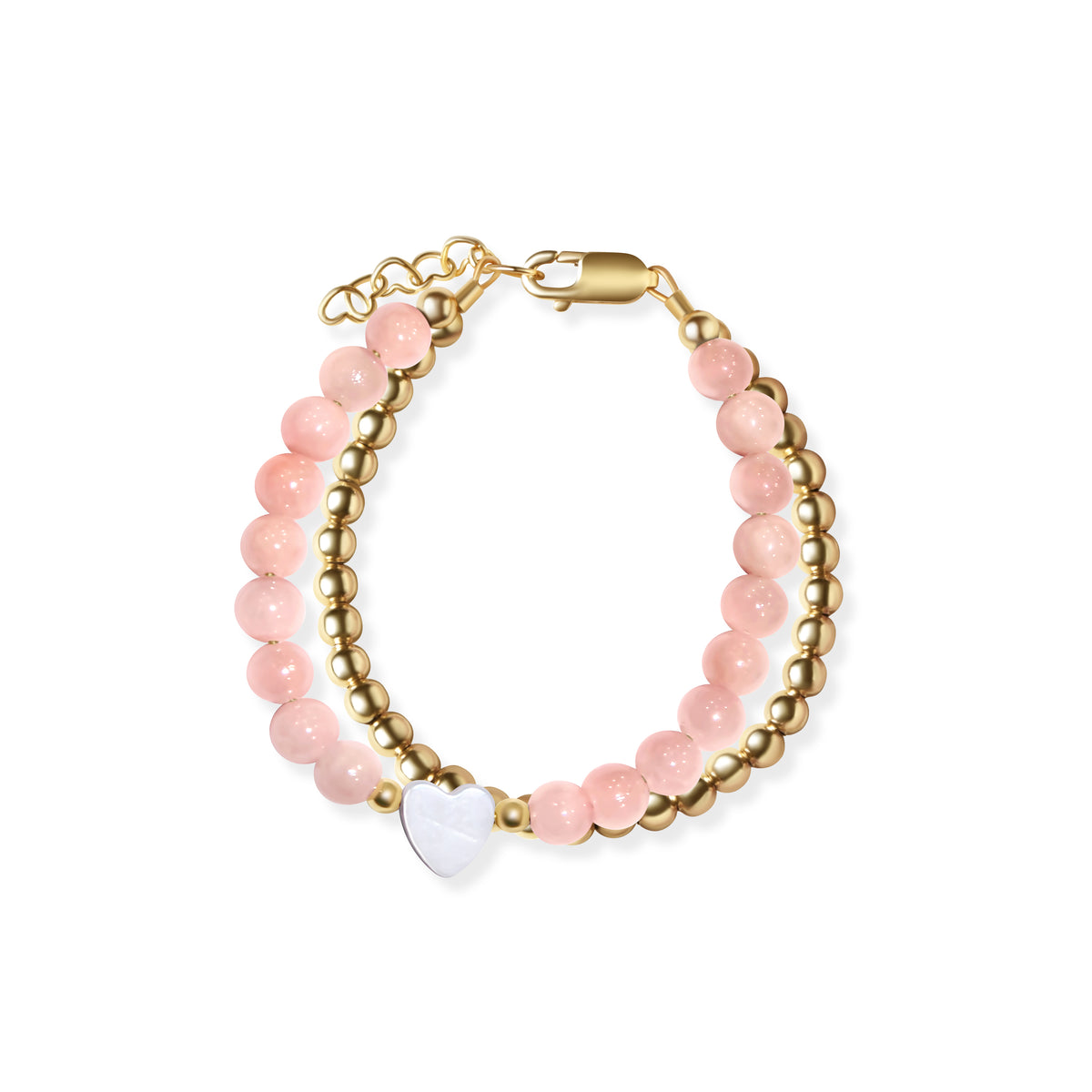 Double Stranded Beaded With White Heart Bracelet