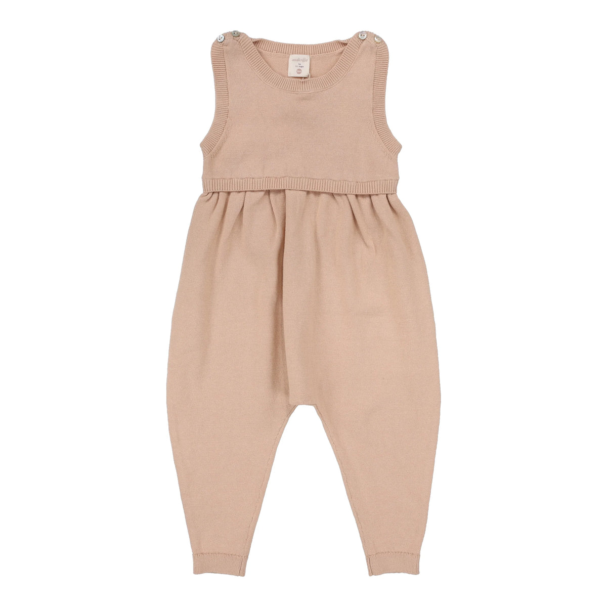 Knit Pink Overalls With White Blouse