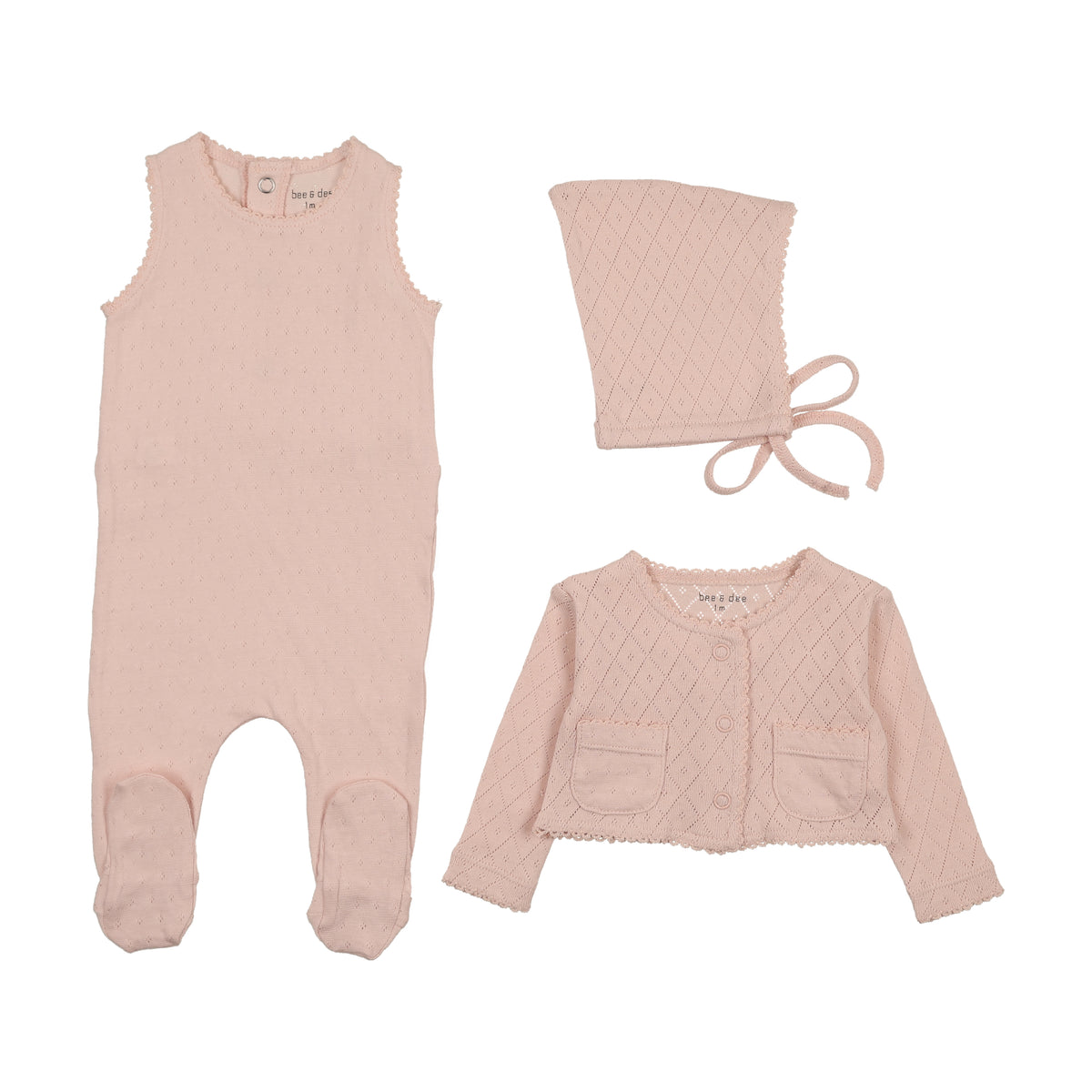 Double Diamond Footie+Cardigan+Bonnet