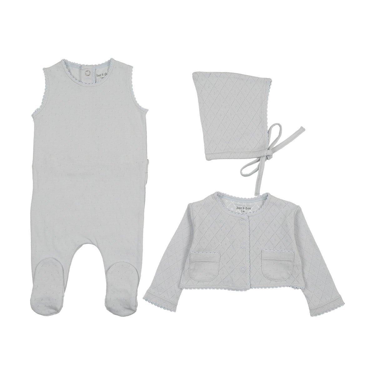 Double Diamond Footie+Cardigan+Bonnet