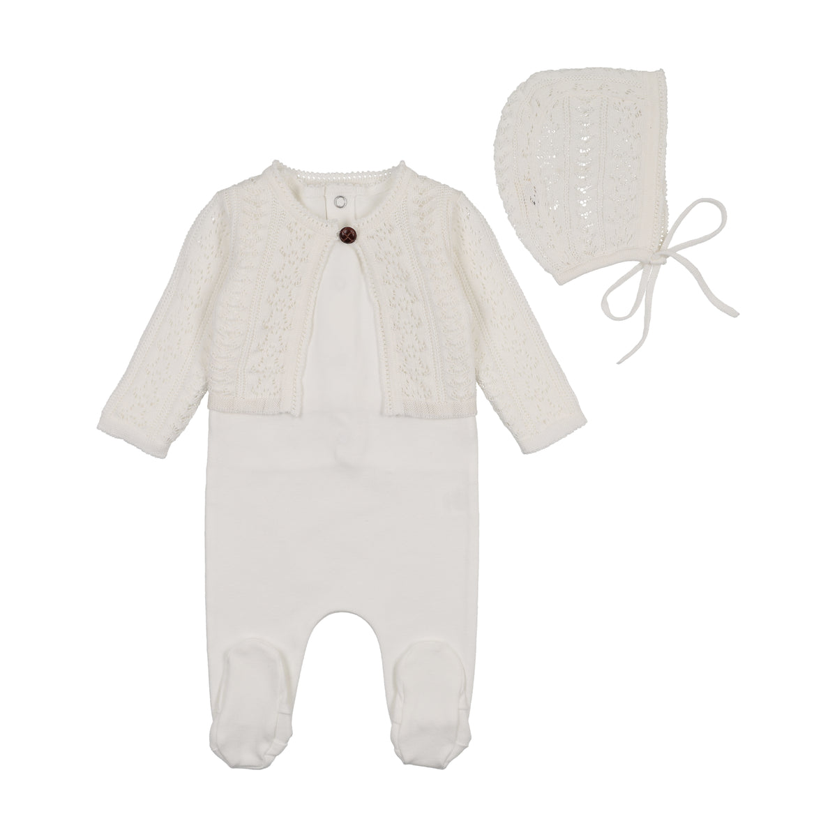 Intricate Footie+Cardigan+Bonnet