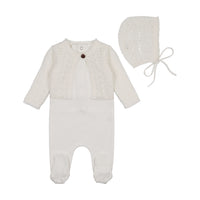 Intricate Footie+Cardigan+Bonnet