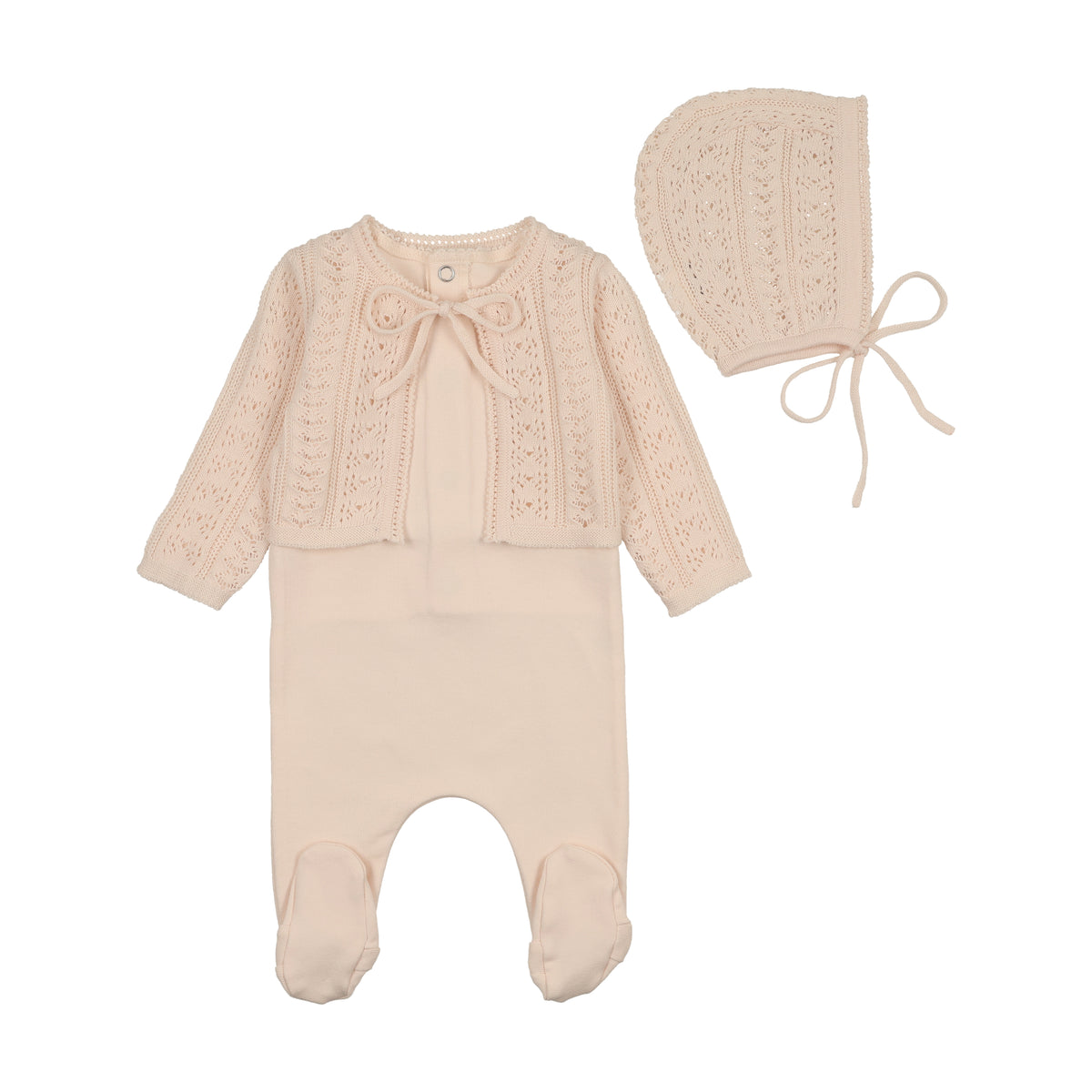 Intricate Footie+Cardigan+Bonnet