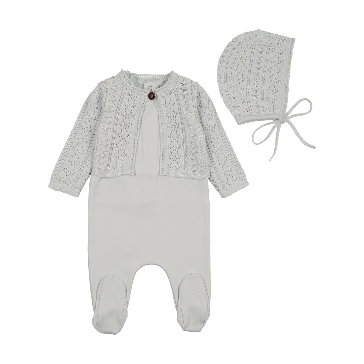 Intricate Footie+Cardigan+Bonnet