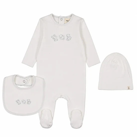 Embroidered Stich Teddy Footie  & Beanie & bib