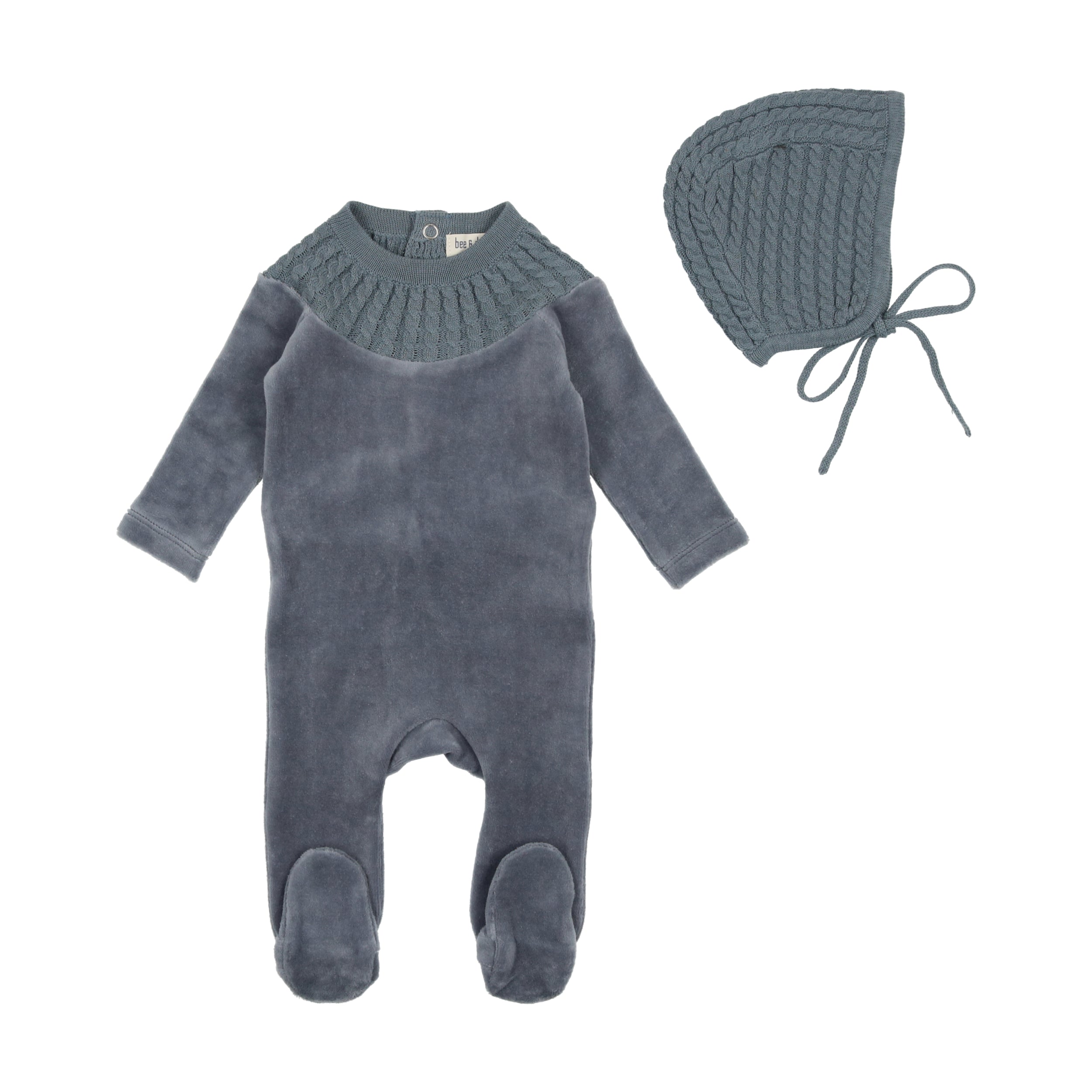 Knit Collar Velour Footie & Hat