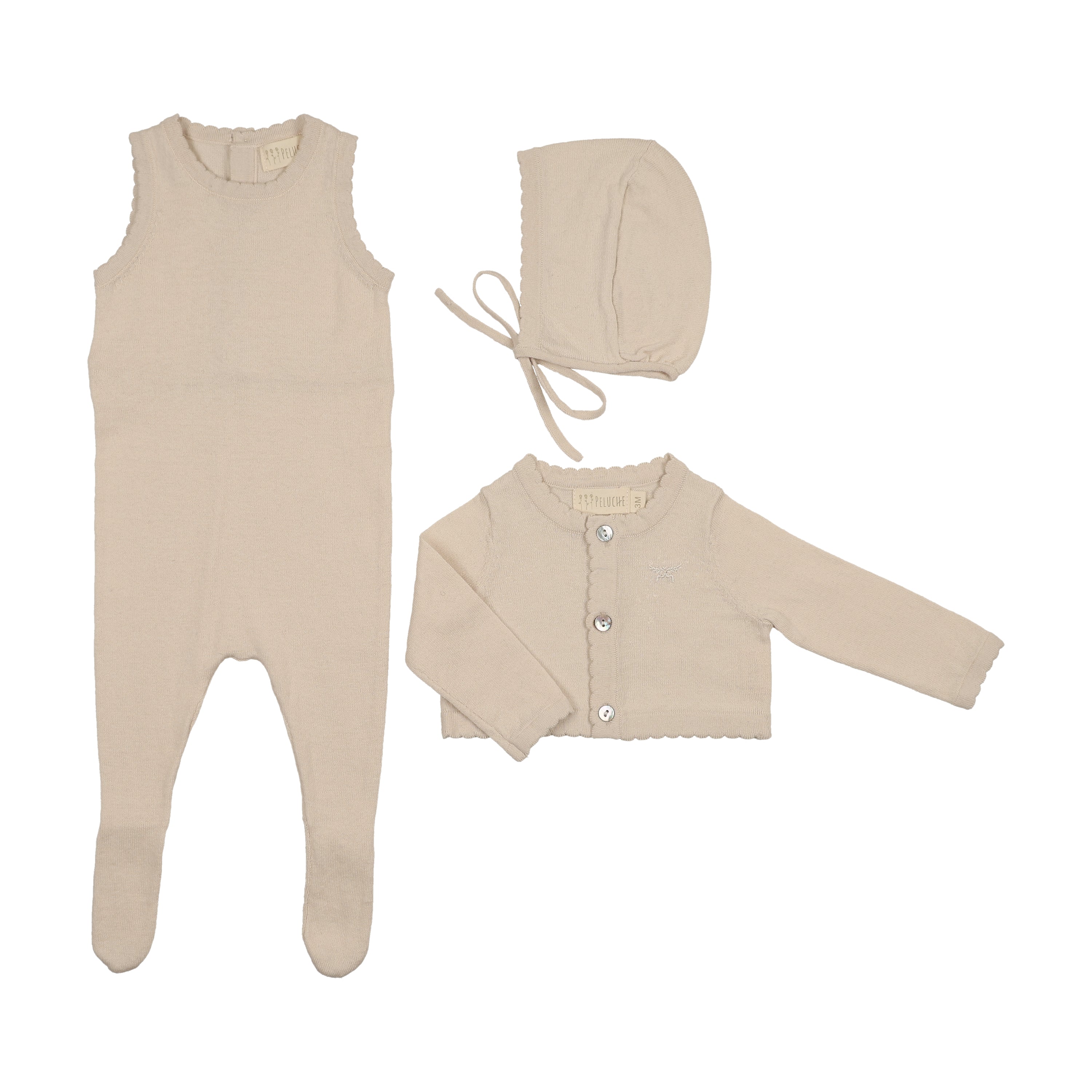 Knit Jumpsuit With Cropped Cardigan & Bonnet