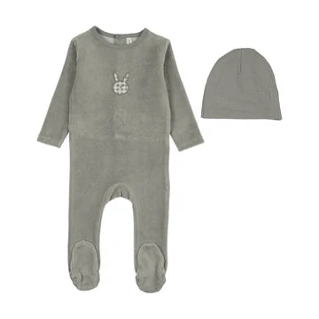 Velour Gingham Bunny Footie Set