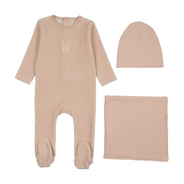 Velour Gingham Bunny Layette Set