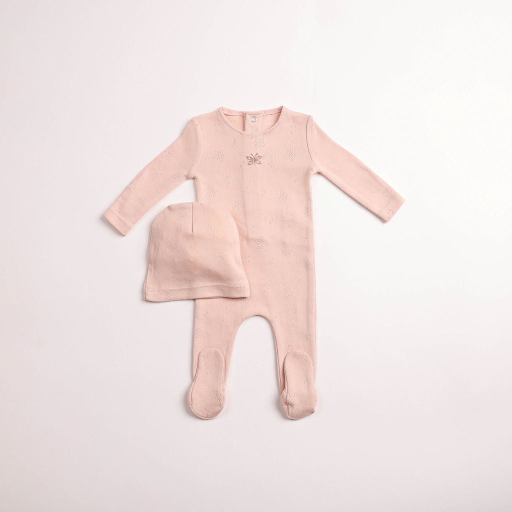 Wings Pointelle Footie & Beanie