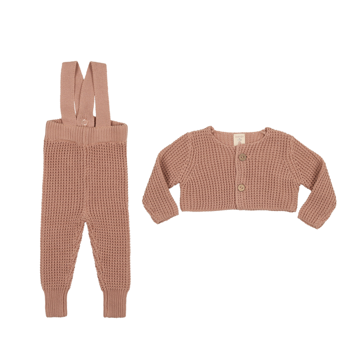 Waffle Knit Long Overalls and Shrug