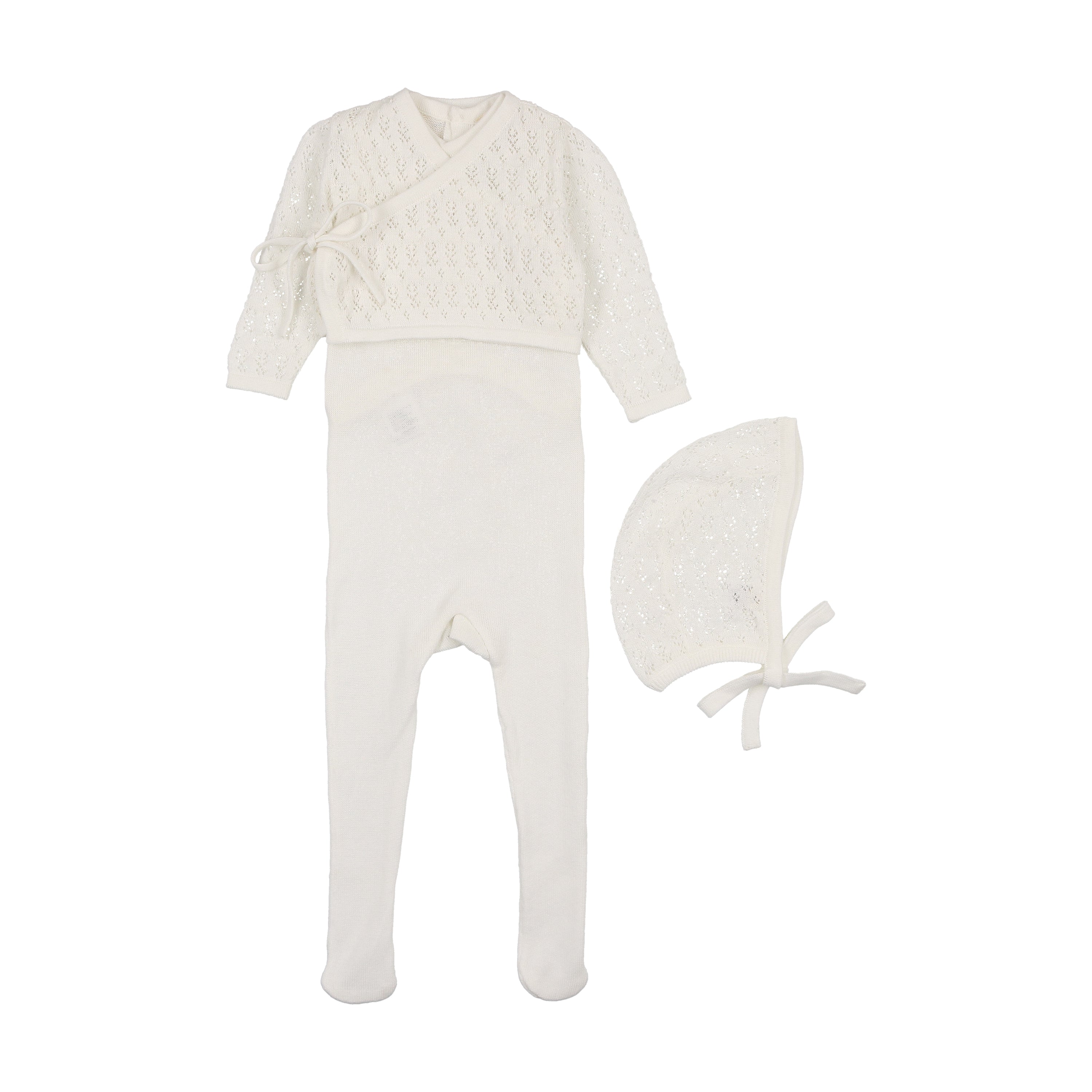 Knit Sleeveless Footie With Cardigan & Bonnet