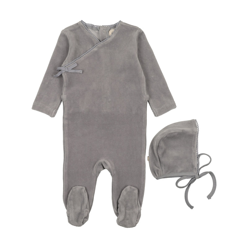 Velour Mock Wrap footie & Hat