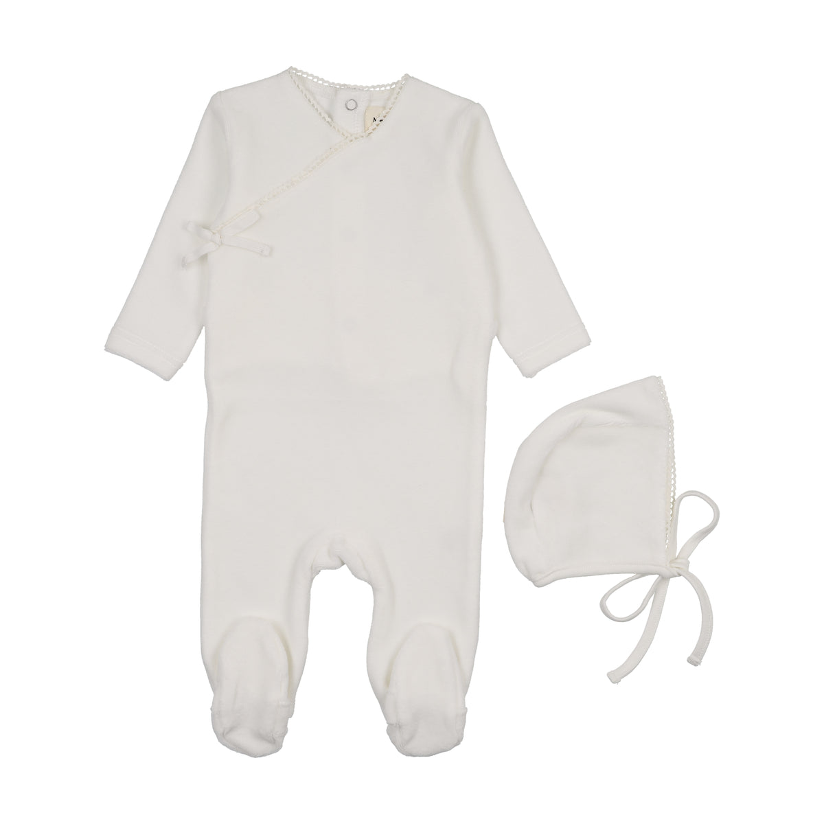 Velour Mock Wrap footie & Hat