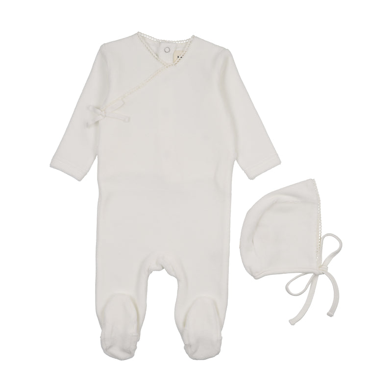 Velour Mock Wrap footie & Hat