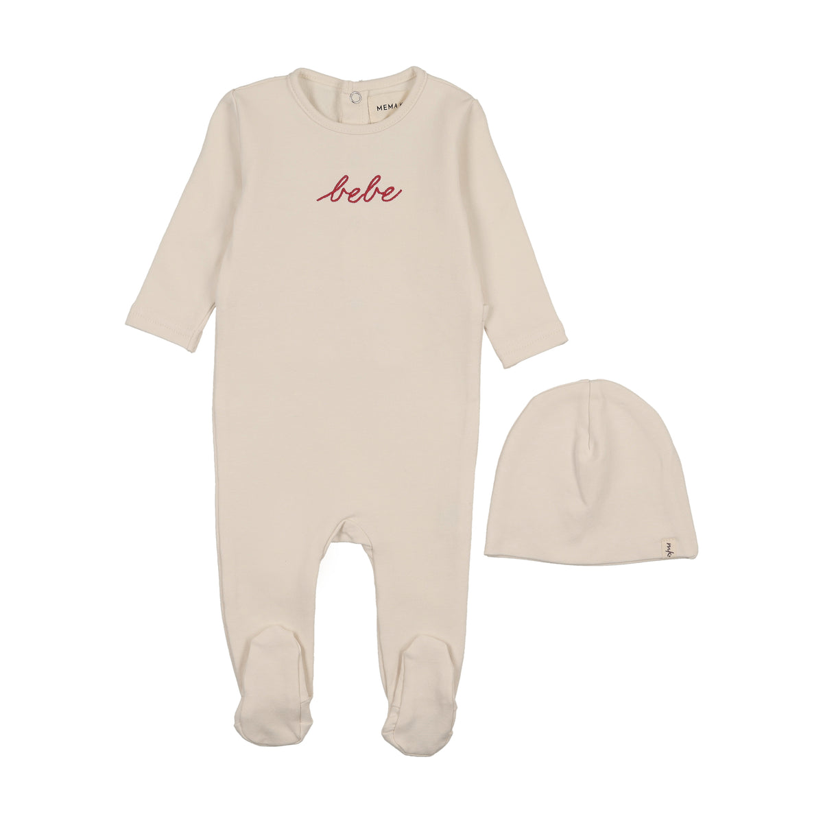 French Terry Embroidered Bebe Footie & Hat