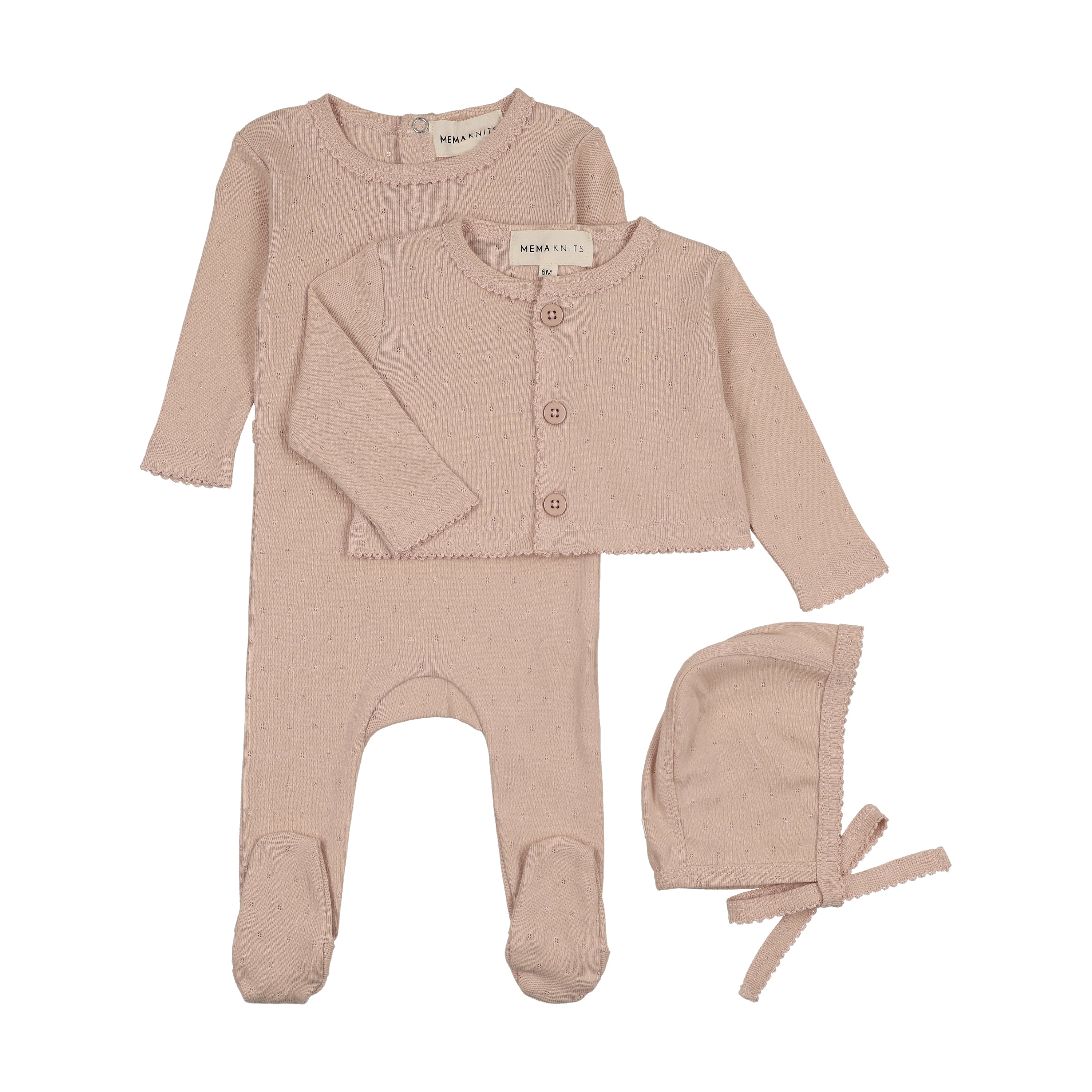 Pointelle Footie & Cardigan Set & hat