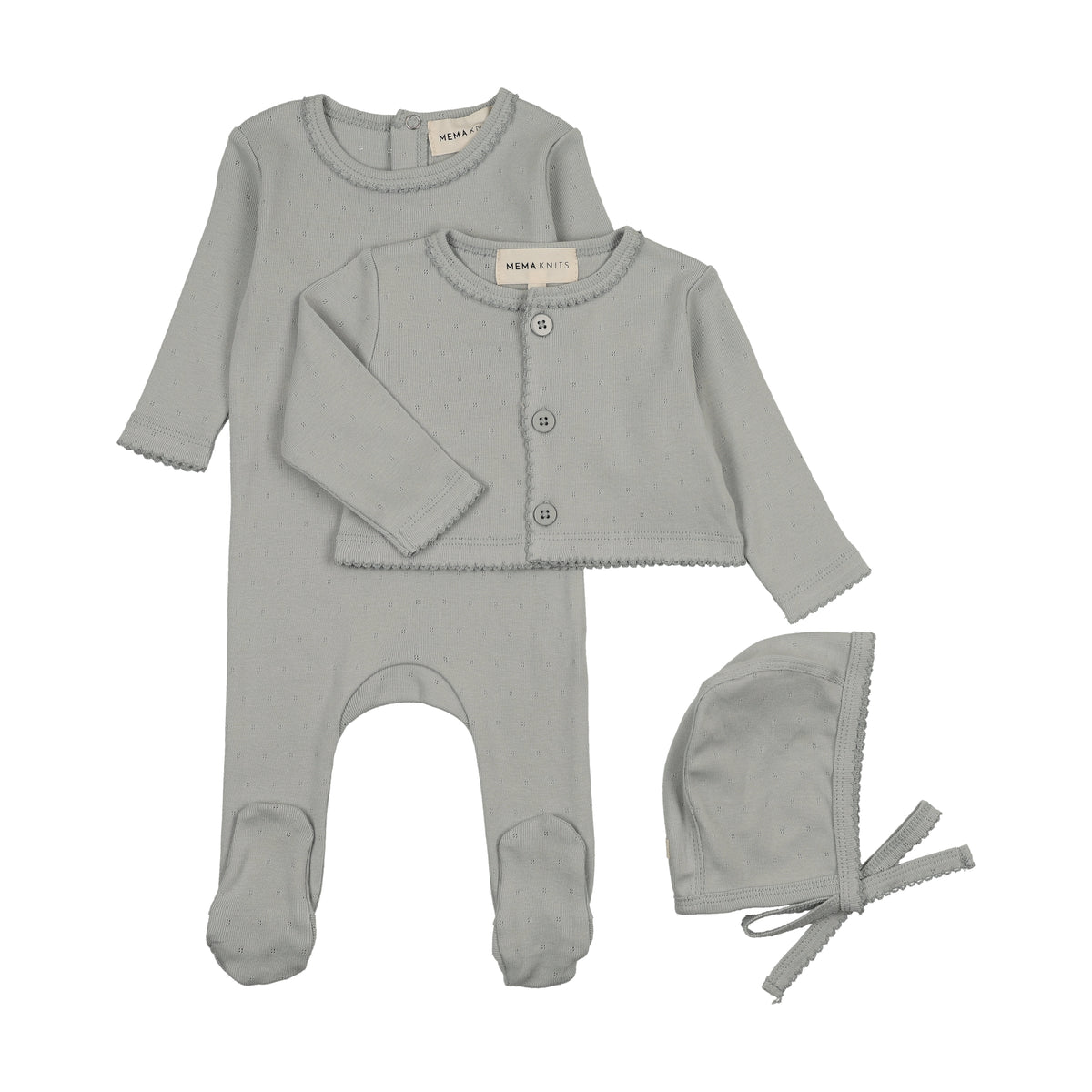 Pointelle Footie & Cardigan Set & hat