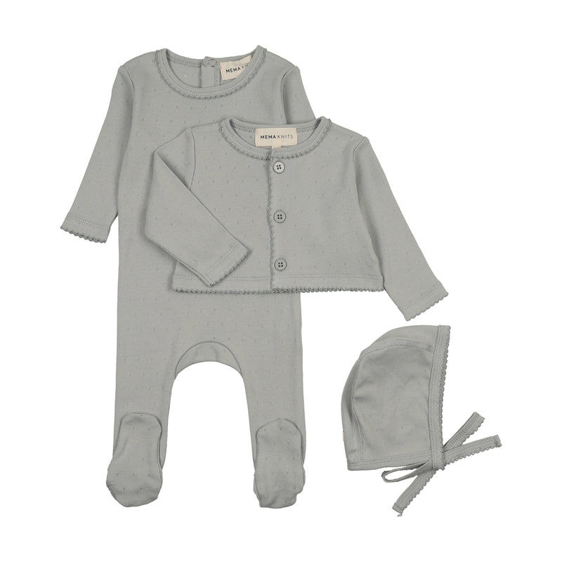Pointelle Footie & Cardigan Set & hat