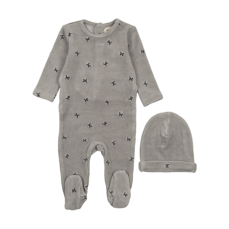 Velour Scattered Cherries Footie & Hat