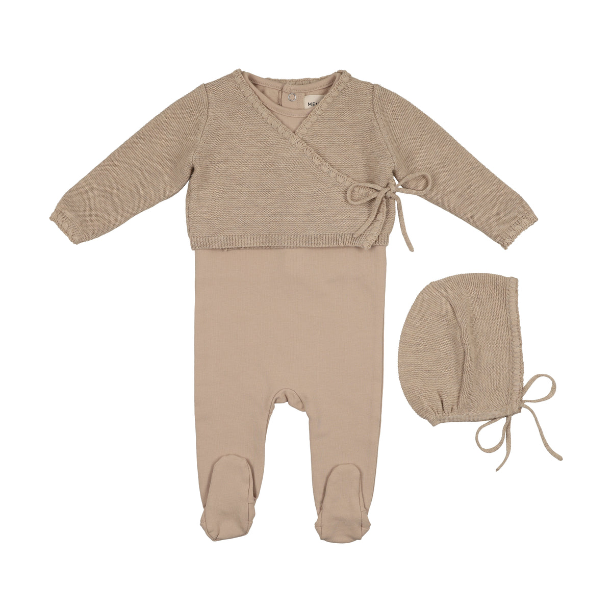 Embroidered Edge Knit Sweater & Bonnet + Bae Knit Footie