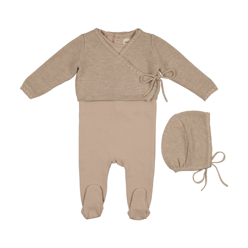 Embroidered Edge Knit Sweater & Bonnet + Bae Knit Footie