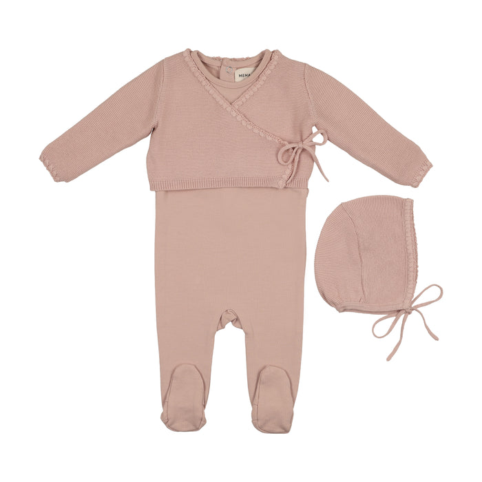 Embroidered Edge Knit Sweater & Bonnet + Bae Knit Footie