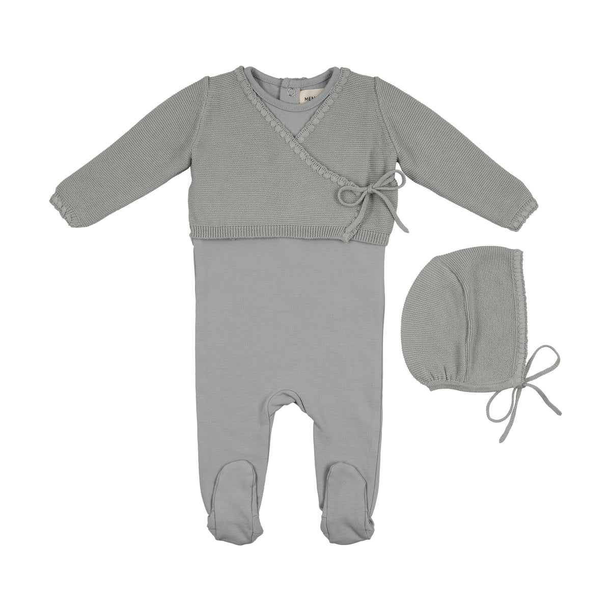 Embroidered Edge Knit Sweater & Bonnet + Bae Knit Footie