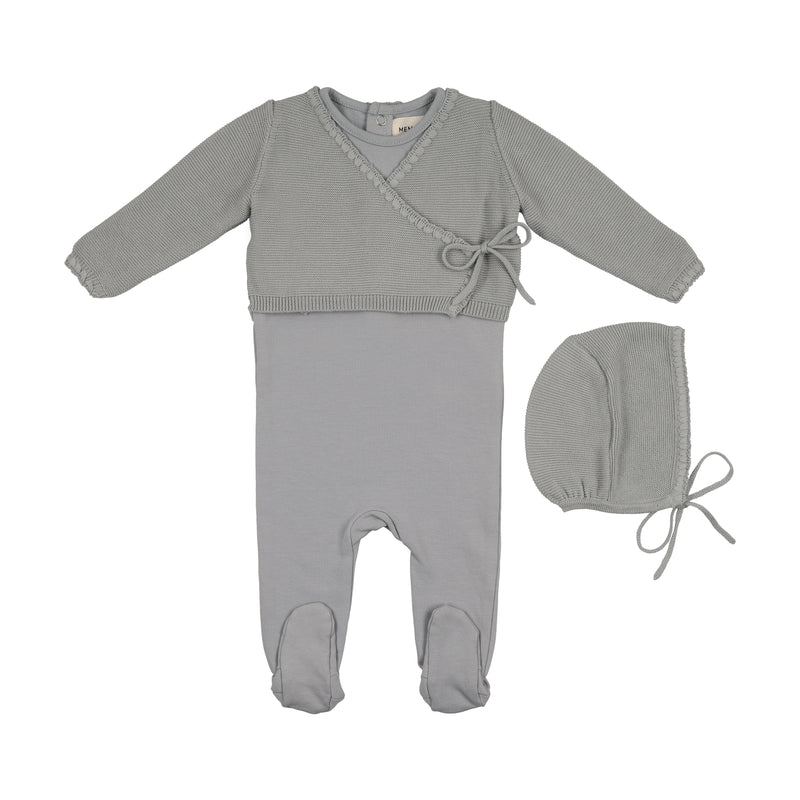 Embroidered Edge Knit Sweater & Bonnet + Bae Knit Footie