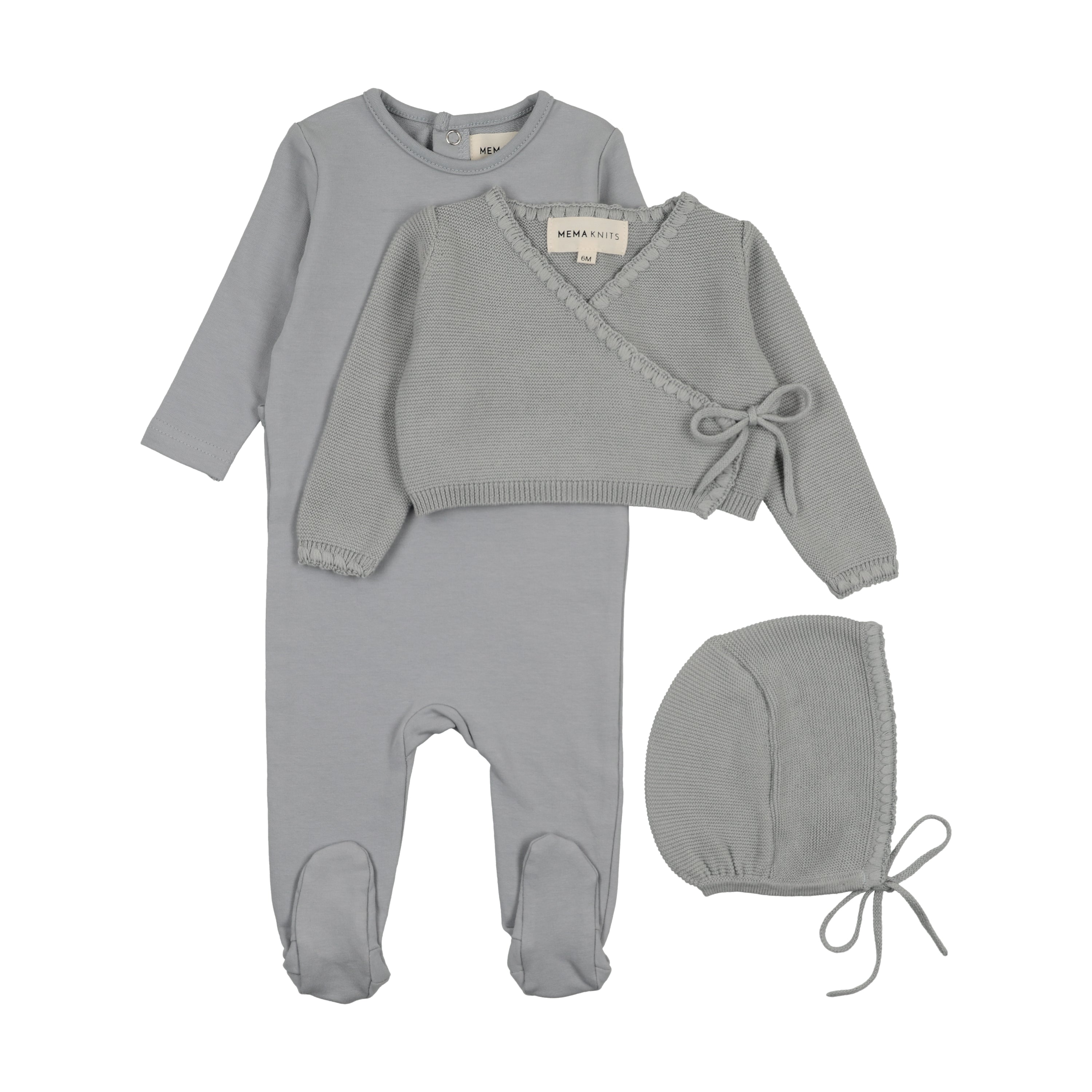 Embroidered Edge Knit Sweater & Bonnet + Bae Knit Footie