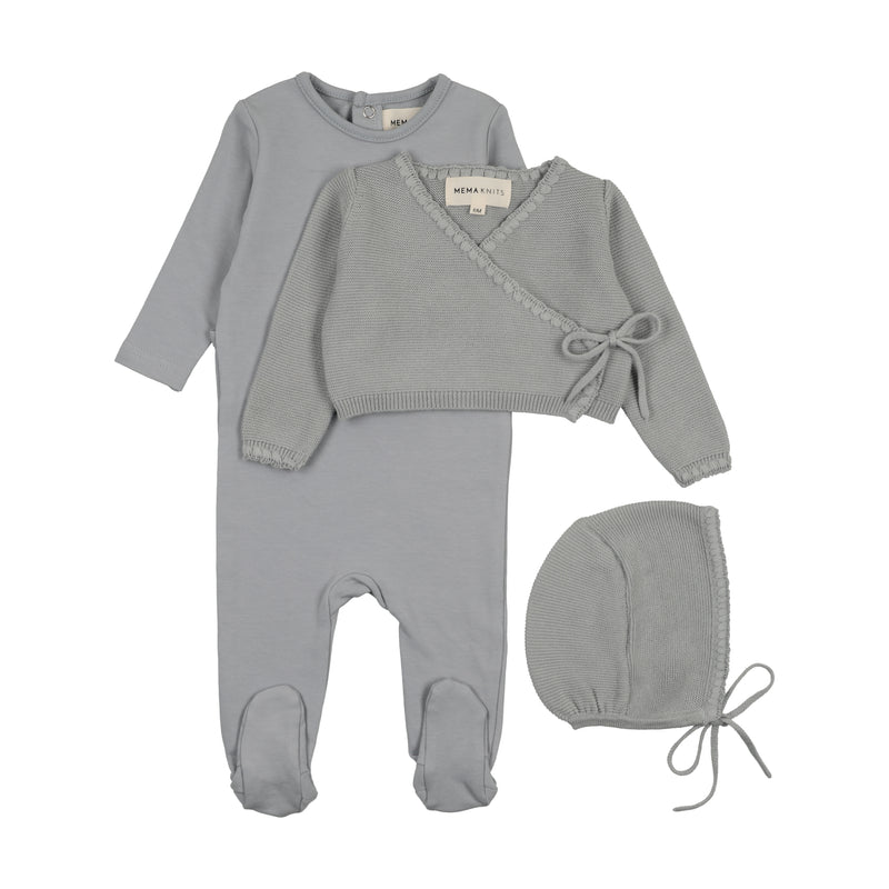 Embroidered Edge Knit Sweater & Bonnet + Bae Knit Footie