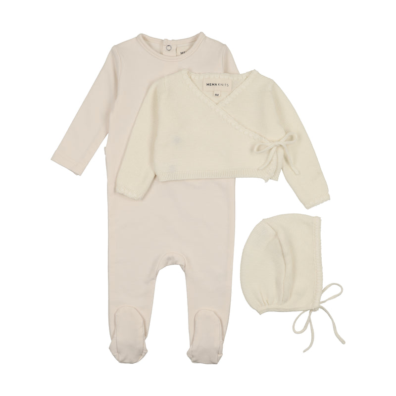 Embroidered Edge Knit Sweater & Bonnet + Bae Knit Footie