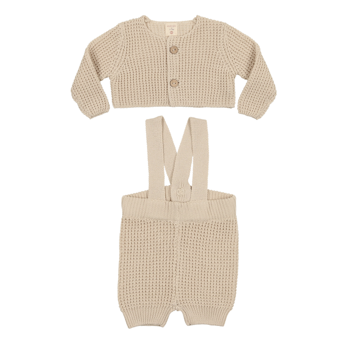 Waffle Knit Short Overalls And Shrug