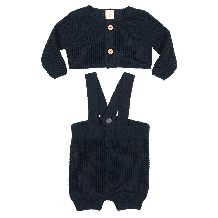 Waffle Knit Short Overalls And Shrug