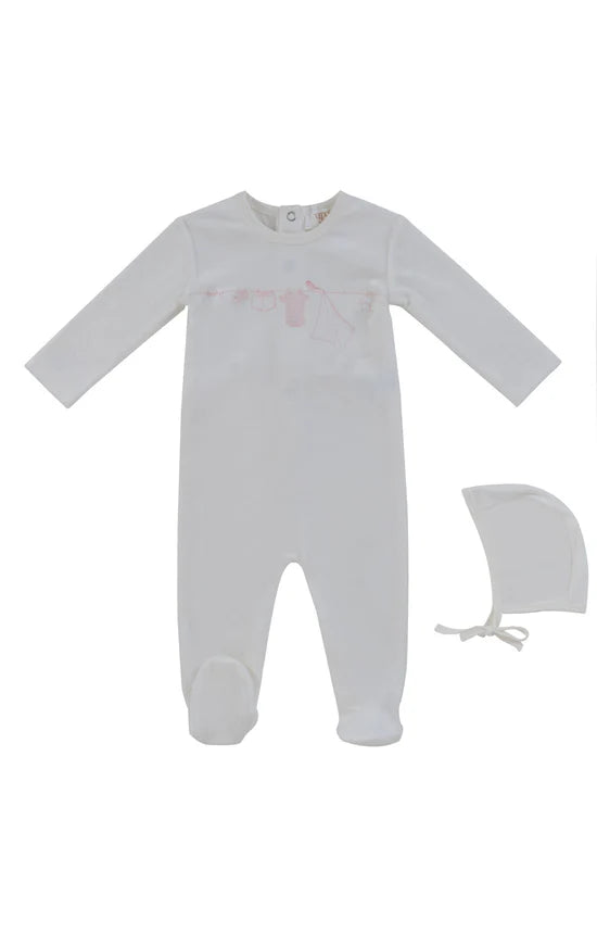 Spring Velour Footie & Bonnet