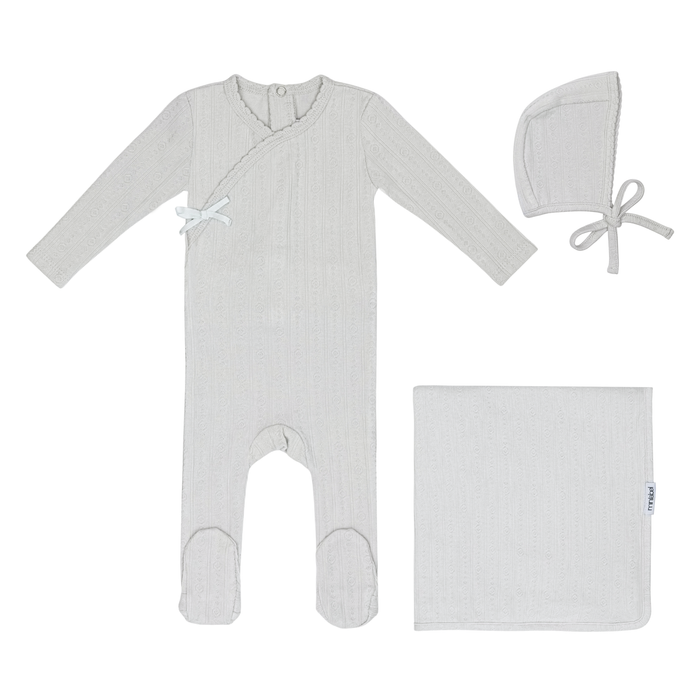 Sea Blue Circle Wrapover Pointelle Layette Set