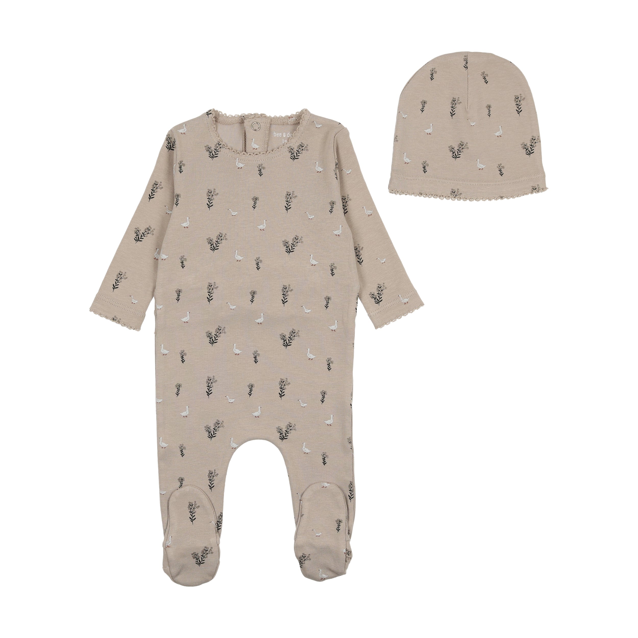 Swan Print Footie & Hat