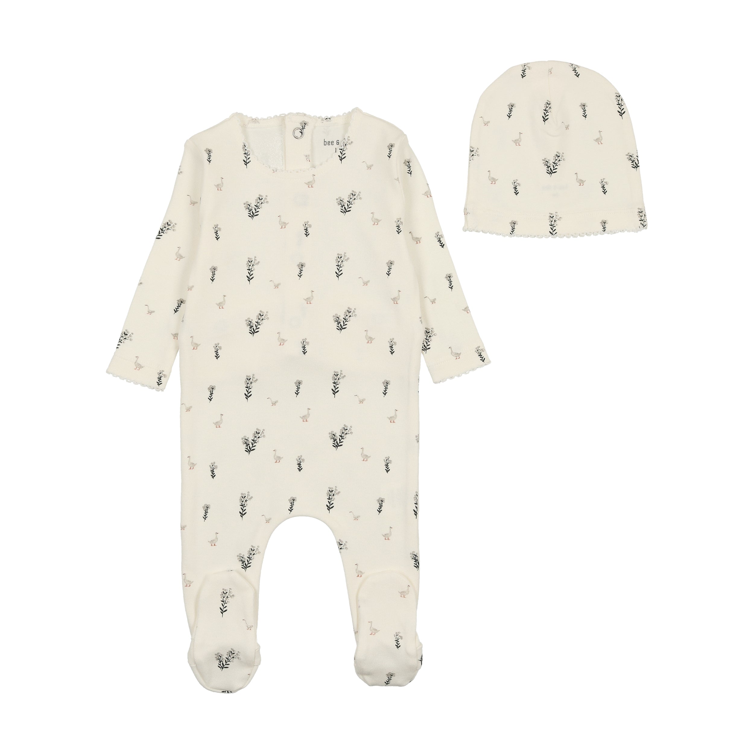 Swan Print Footie & Hat