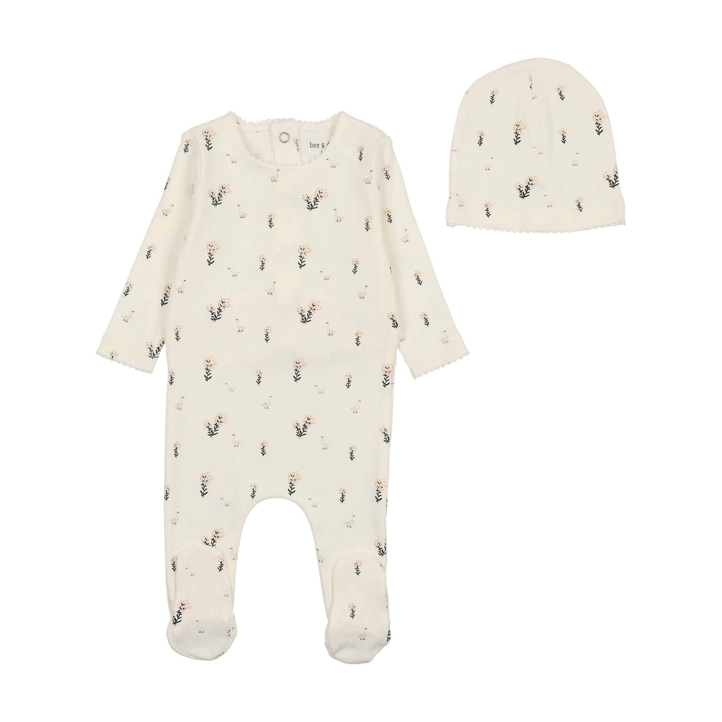 Swan Print Footie & Hat