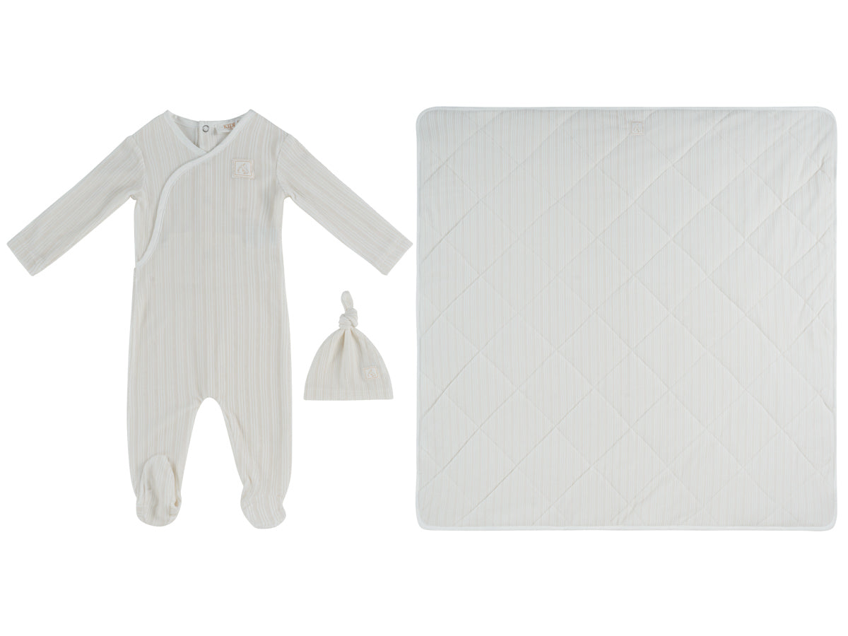 Stripe Stamp Footie, Hat & Blanket Set