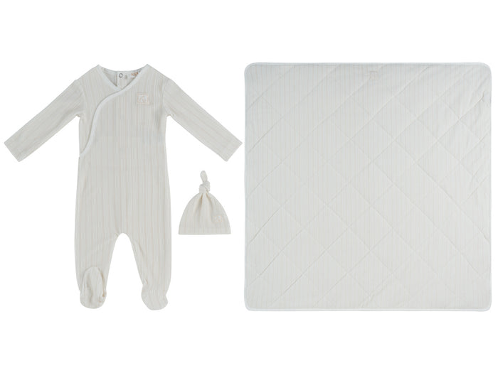 Stripe Stamp Footie, Hat & Blanket Set