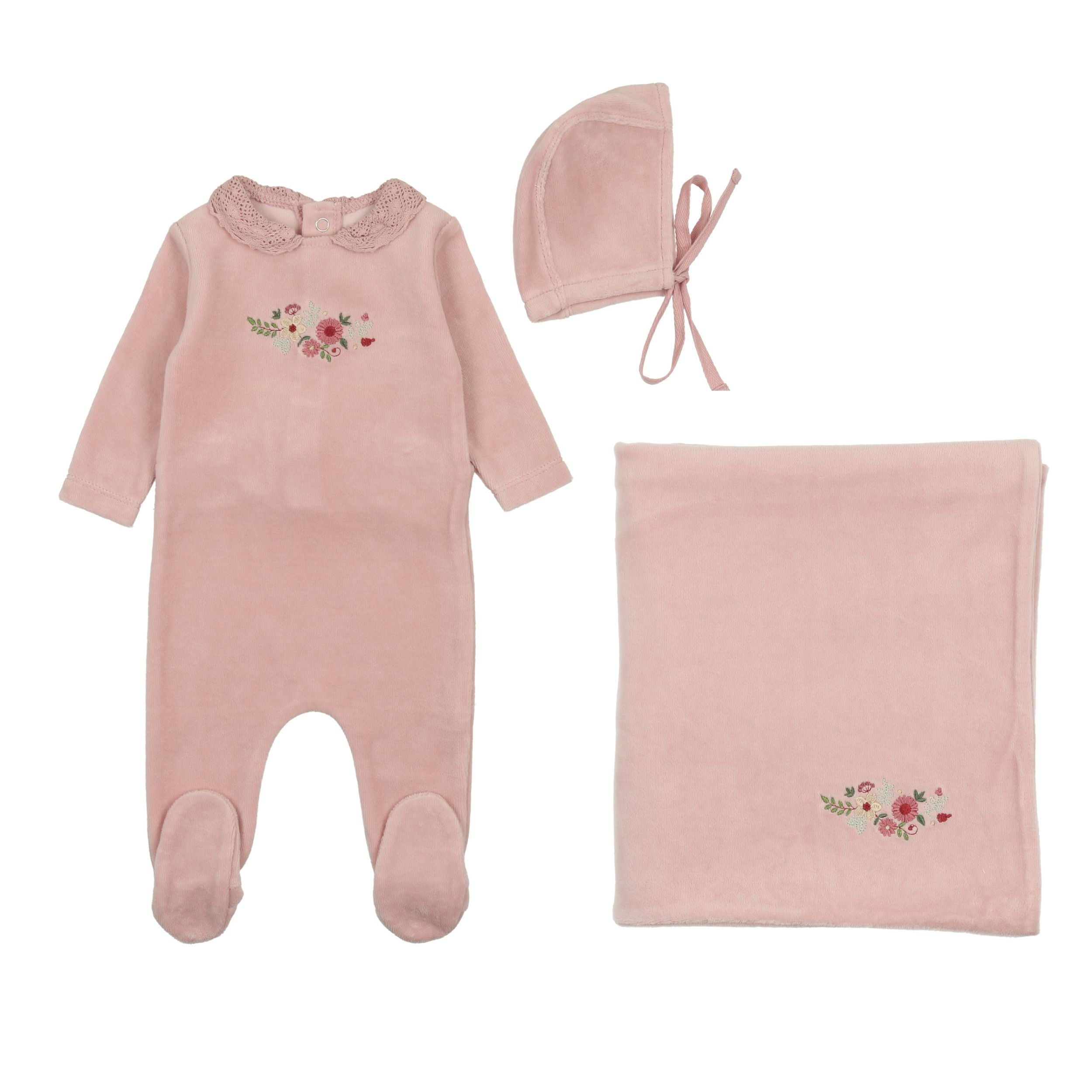 Embroidered Flowers Layette Set