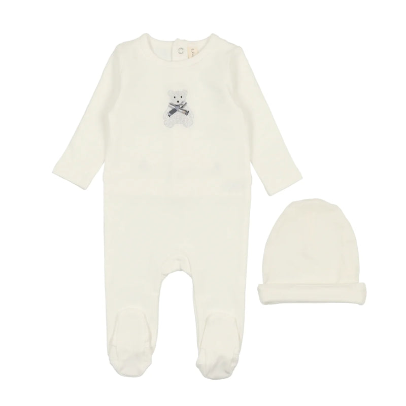 Embroidered Bear Footie Set